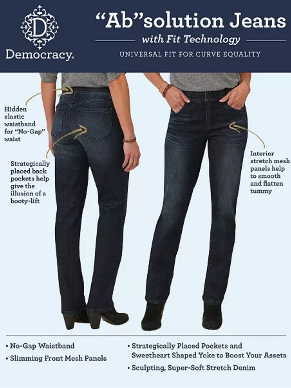​NWT Democracy Women's Ab Technology High Rise Slim Straight Jeans Sz 2 - Picture 6 of 8